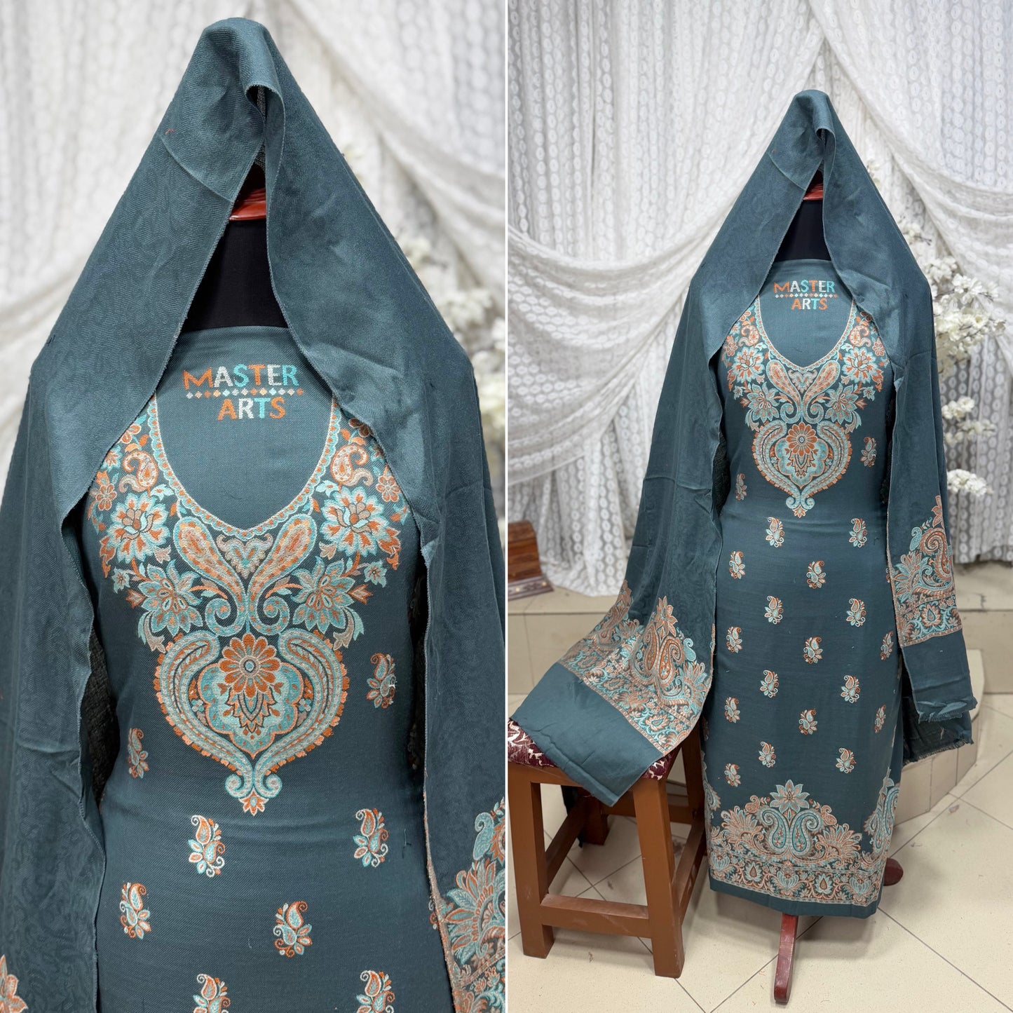 Kani Pashmina 3 Piece Unstitched Suit | Grey