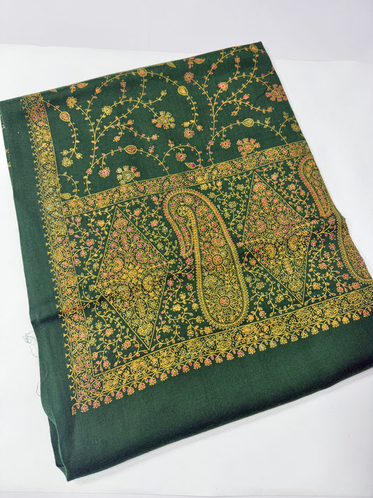 Pashmina Shawl | Hand Embroidery on Print Beautiful Shawl | Green