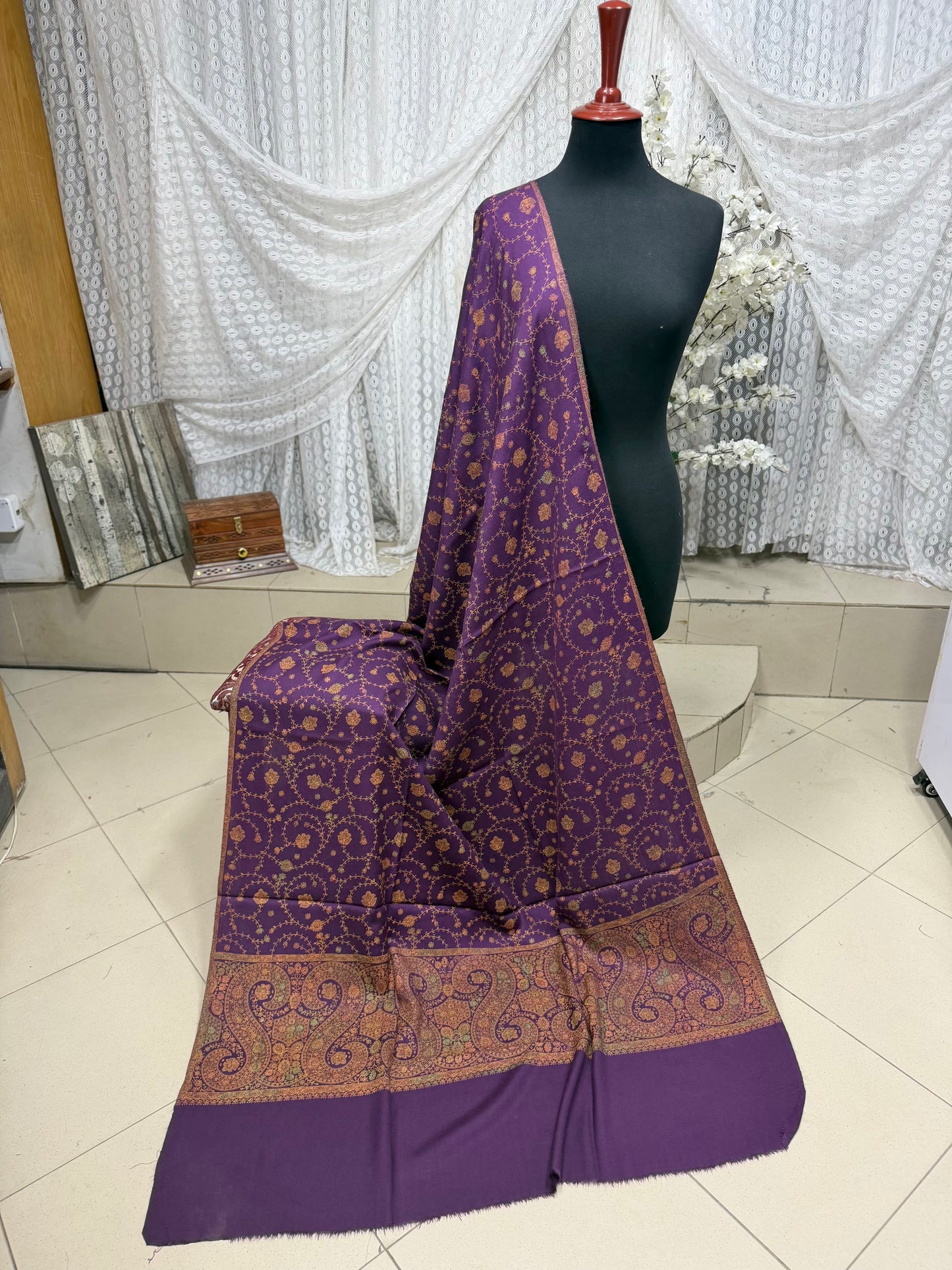 Pashmina Shawl | Hand Embroidery on Print Beautiful Shawl | Purple
