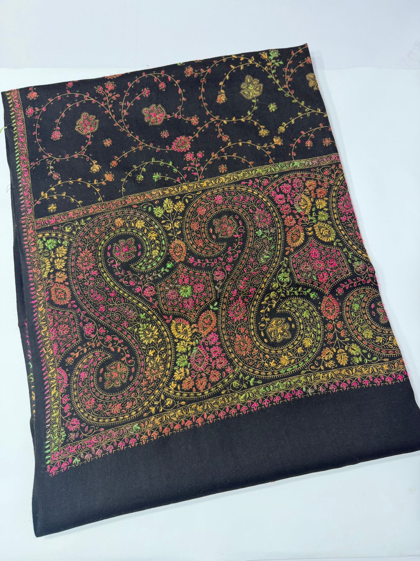 Pashmina Shawl | Hand Embroidery on Print Beautiful Shawl | Black
