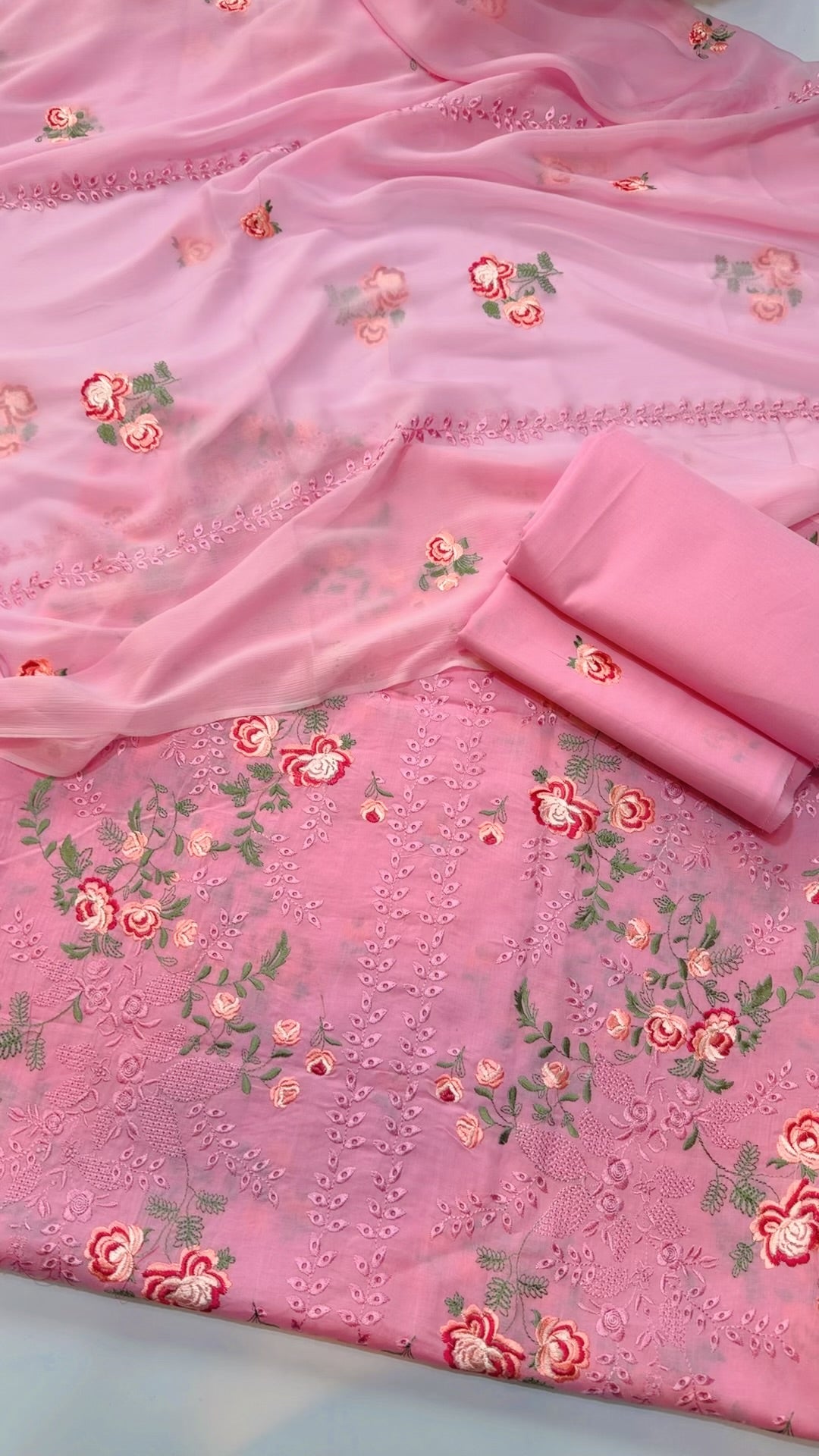 3 Piece Embroidered Lawn Suit With Chiffon Dupatta | Pink