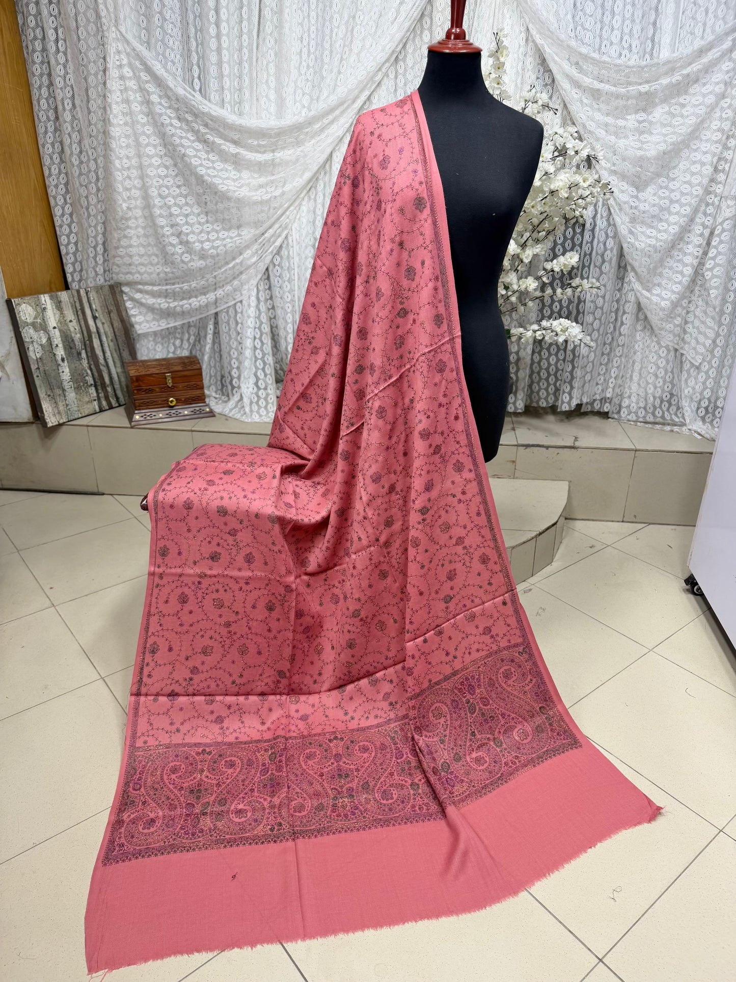 Pashmina Shawl | Hand Embroidery on Print Beautiful Shawl | Pink