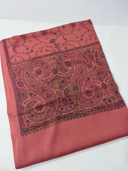Pashmina Shawl | Hand Embroidery on Print Beautiful Shawl | Pink