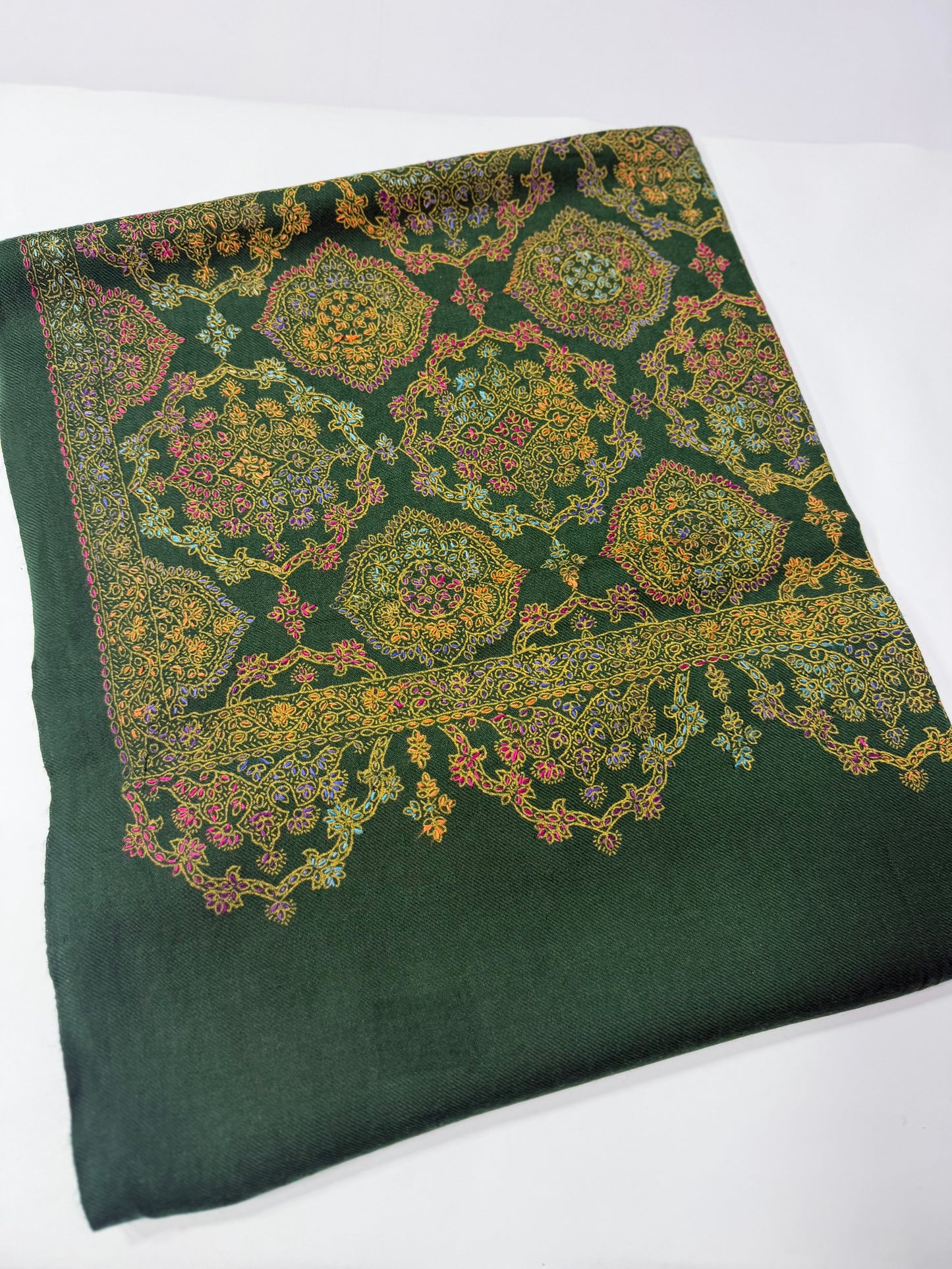 Pashmina Shawl | Hand Embroidery on Print Beautiful Shawl | Green
