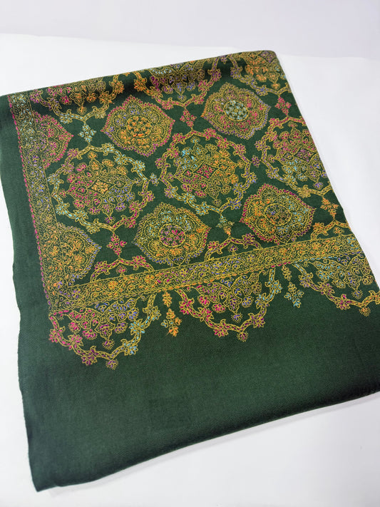 Pashmina Shawl | Hand Embroidery on Print Beautiful Shawl | Green