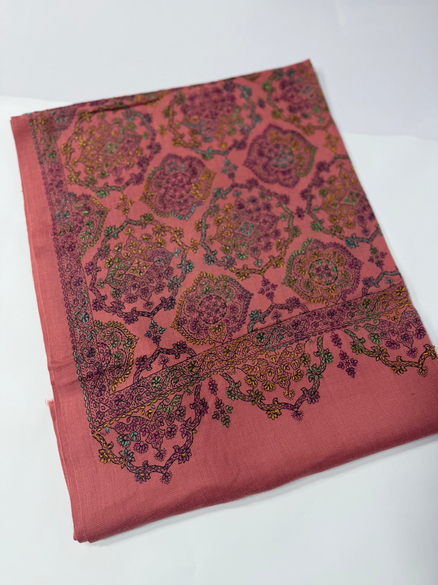 Pashmina Shawl | Hand Embroidery on Print Beautiful Shawl | Pink