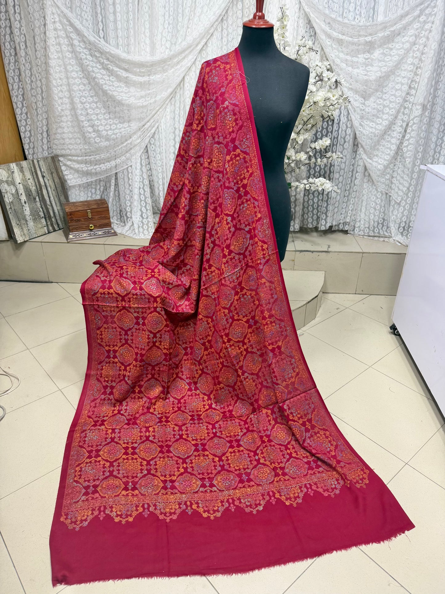 Pashmina Shawl | Hand Embroidery on Print Beautiful Shawl | Maroon
