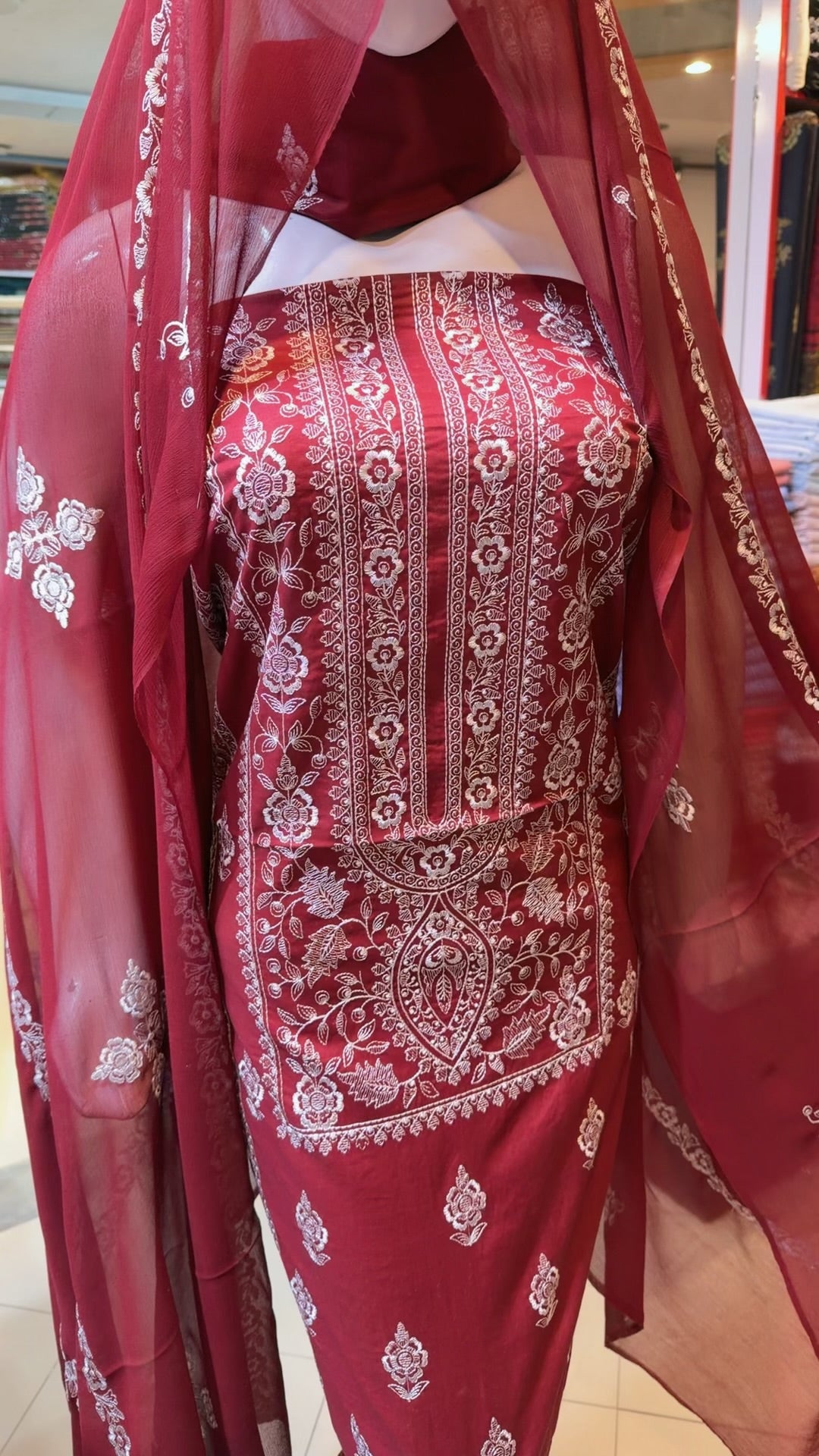 3 Piece Embroidered Lawn Suit With Chiffon Dupatta | Mustard