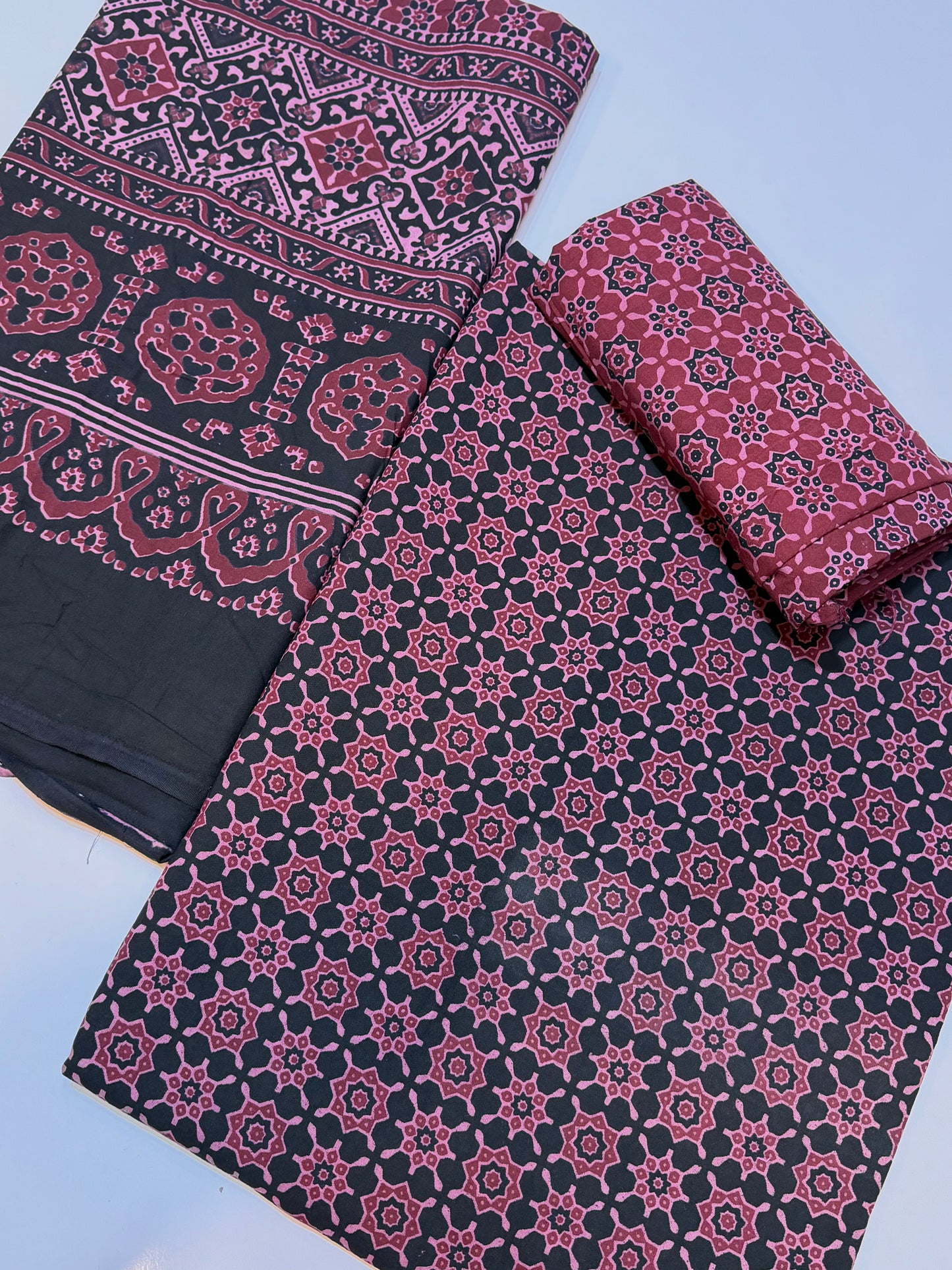 Ajrak Cotton Block Printed 3 Piece Unstitched Suit 25% OFF