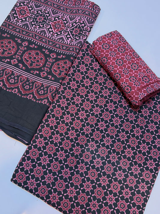 Ajrak Cotton Block Printed 3 Piece Unstitched Suit 25% OFF