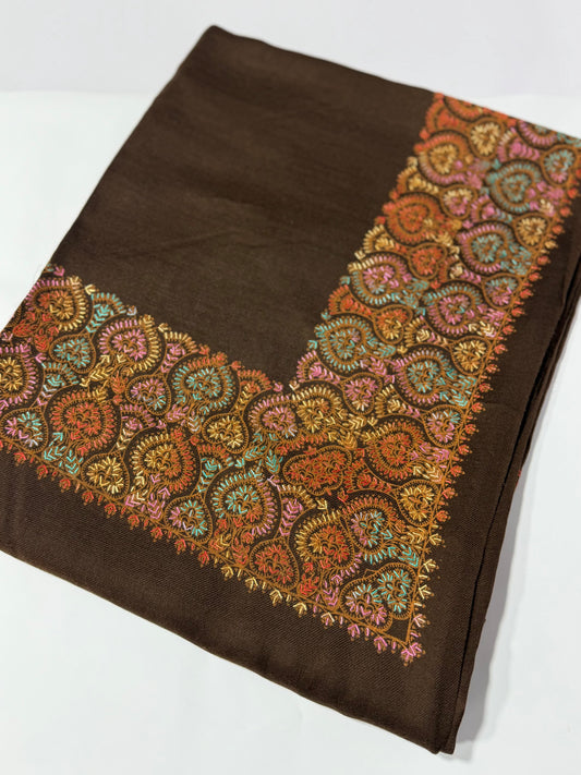 Pashmina Shawl Border Embroidery | Handmade Shawl Perfect Gift | Dark Brown