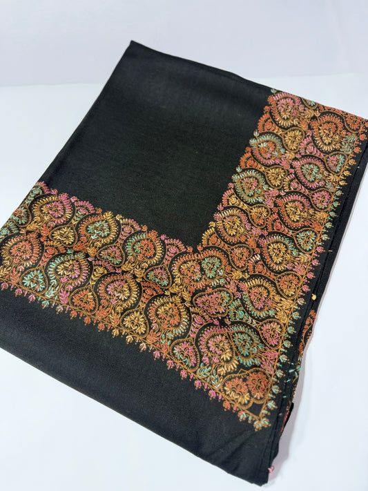 Pashmina Shawl Border Embroidery | Handmade Shawl Perfect Gift | Black