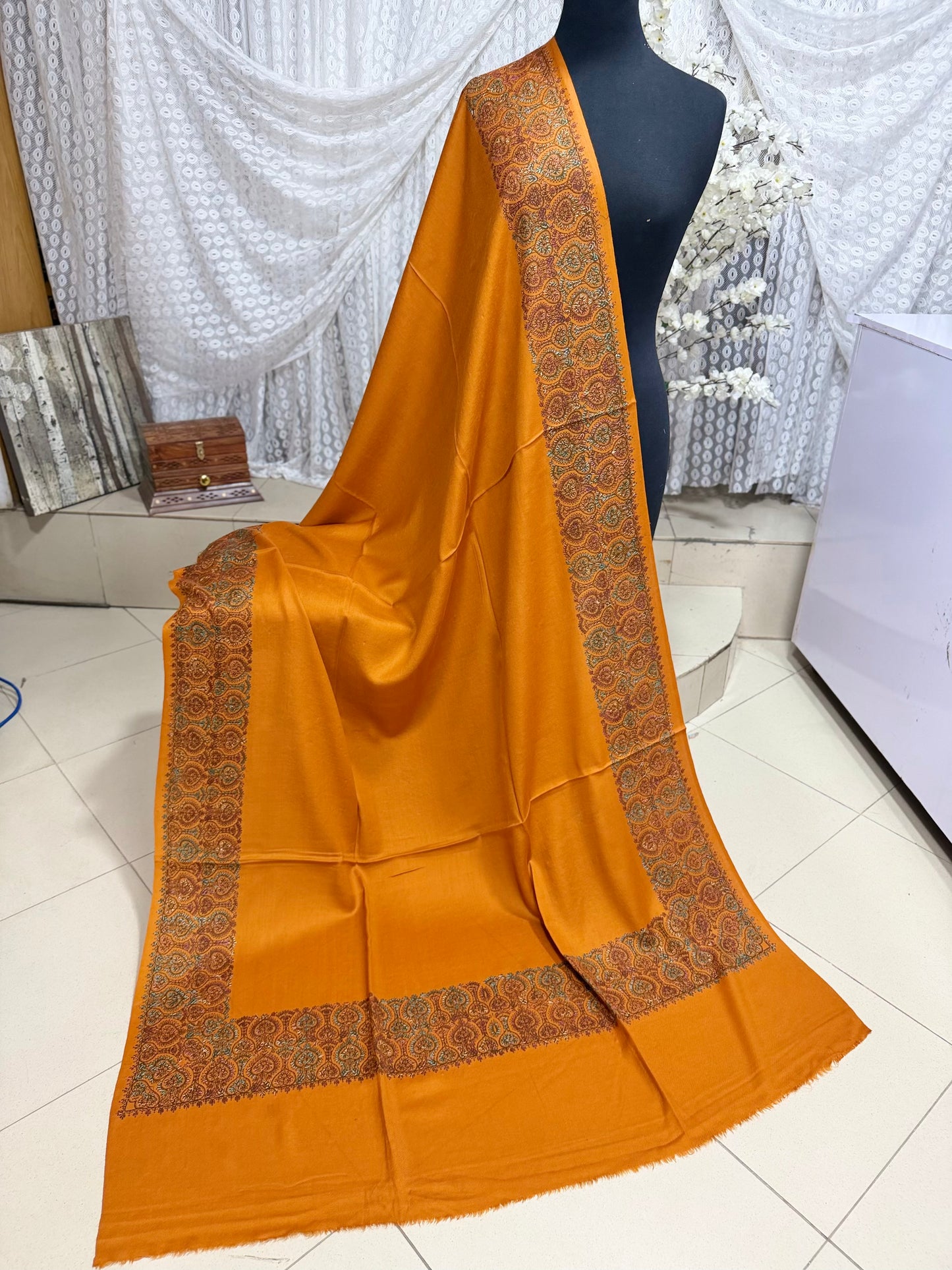 Pashmina Shawl Border Embroidery | Handmade Shawl Perfect Gift | Rust