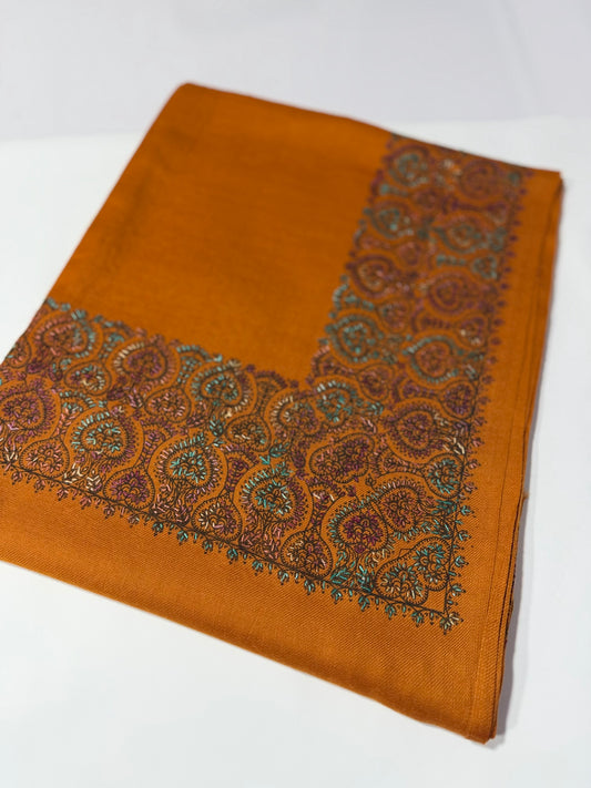 Pashmina Shawl Border Embroidery | Handmade Shawl Perfect Gift | Rust