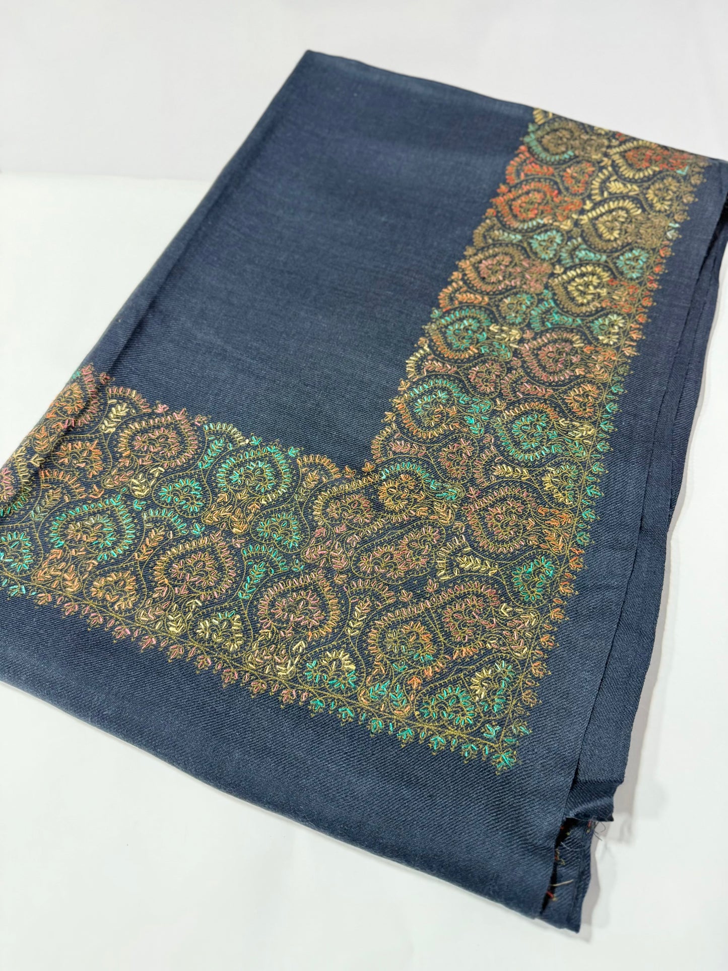 Pashmina Shawl Border Embroidery | Handmade Shawl Perfect Gift | Blue