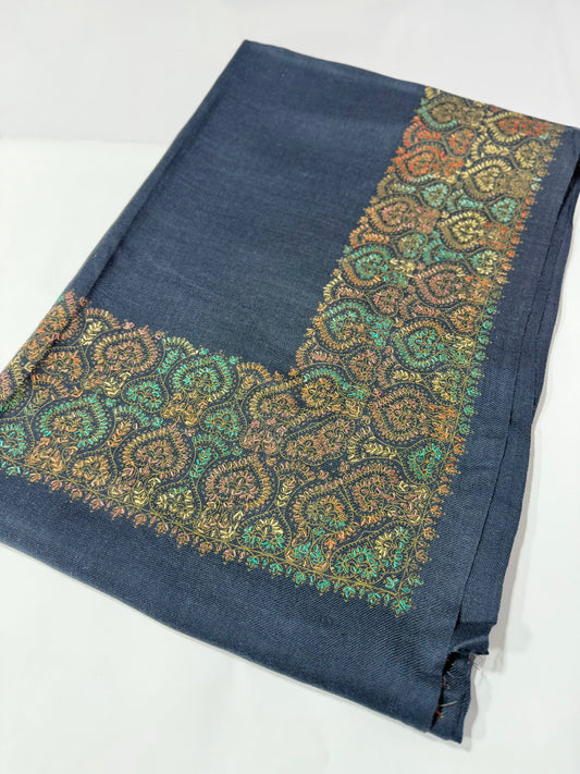 Pashmina Shawl Border Embroidery | Handmade Shawl Perfect Gift | Blue