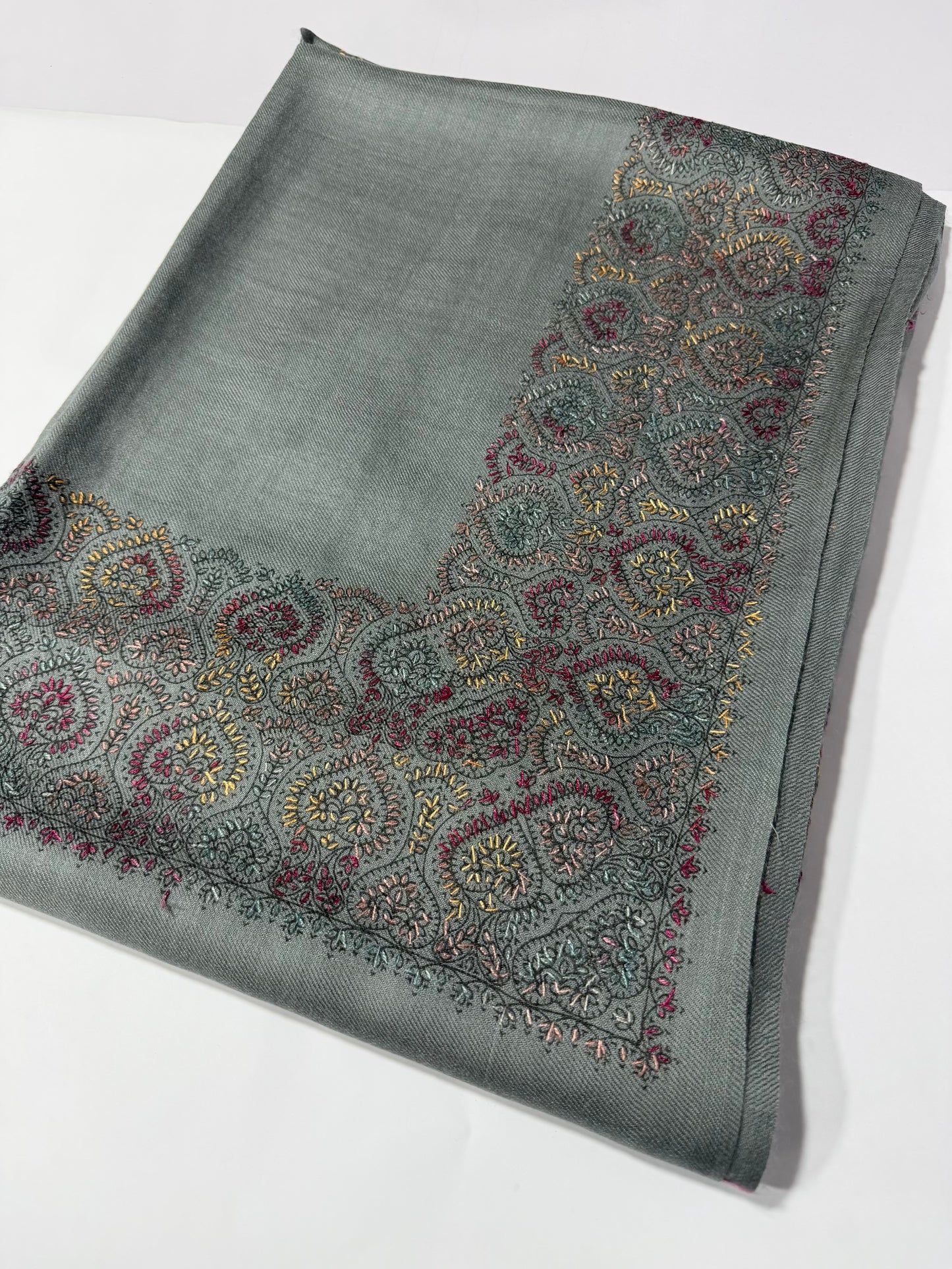 Pashmina Shawl Border Embroidery | Handmade Shawl Perfect Gift | Grey