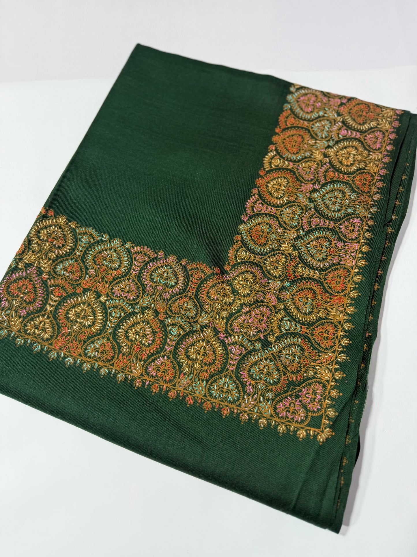 Pashmina Shawl Border Embroidery | Handmade Shawl Perfect Gift | Dark Green