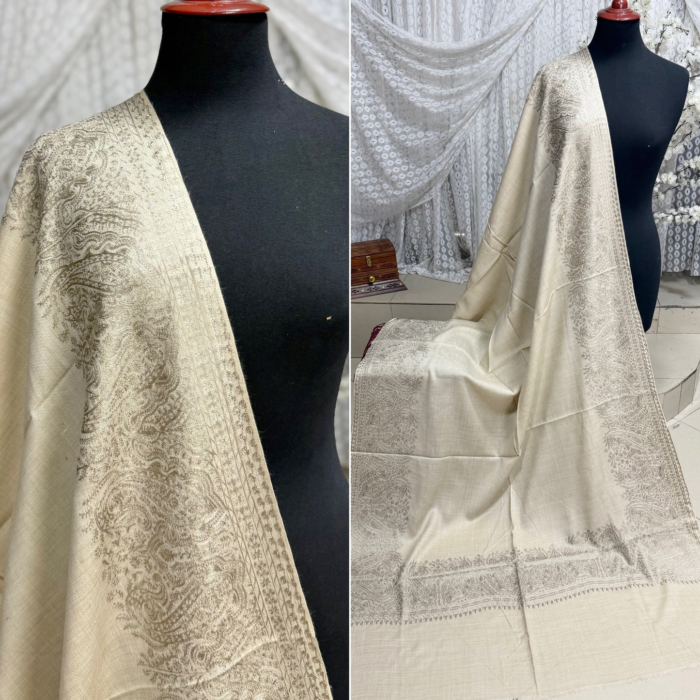 Kashmiri Shawl | 4 Side Wide Border Kashmiri Embroidery | Skin On Skin