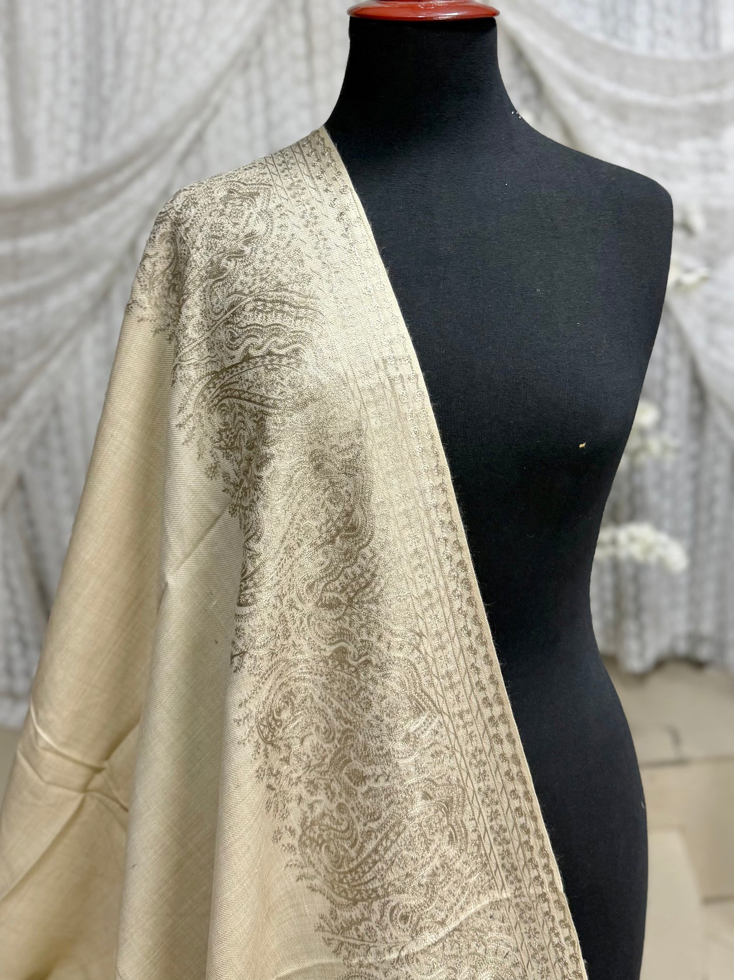 Kashmiri Shawl | 4 Side Wide Border Kashmiri Embroidery | Skin On Skin