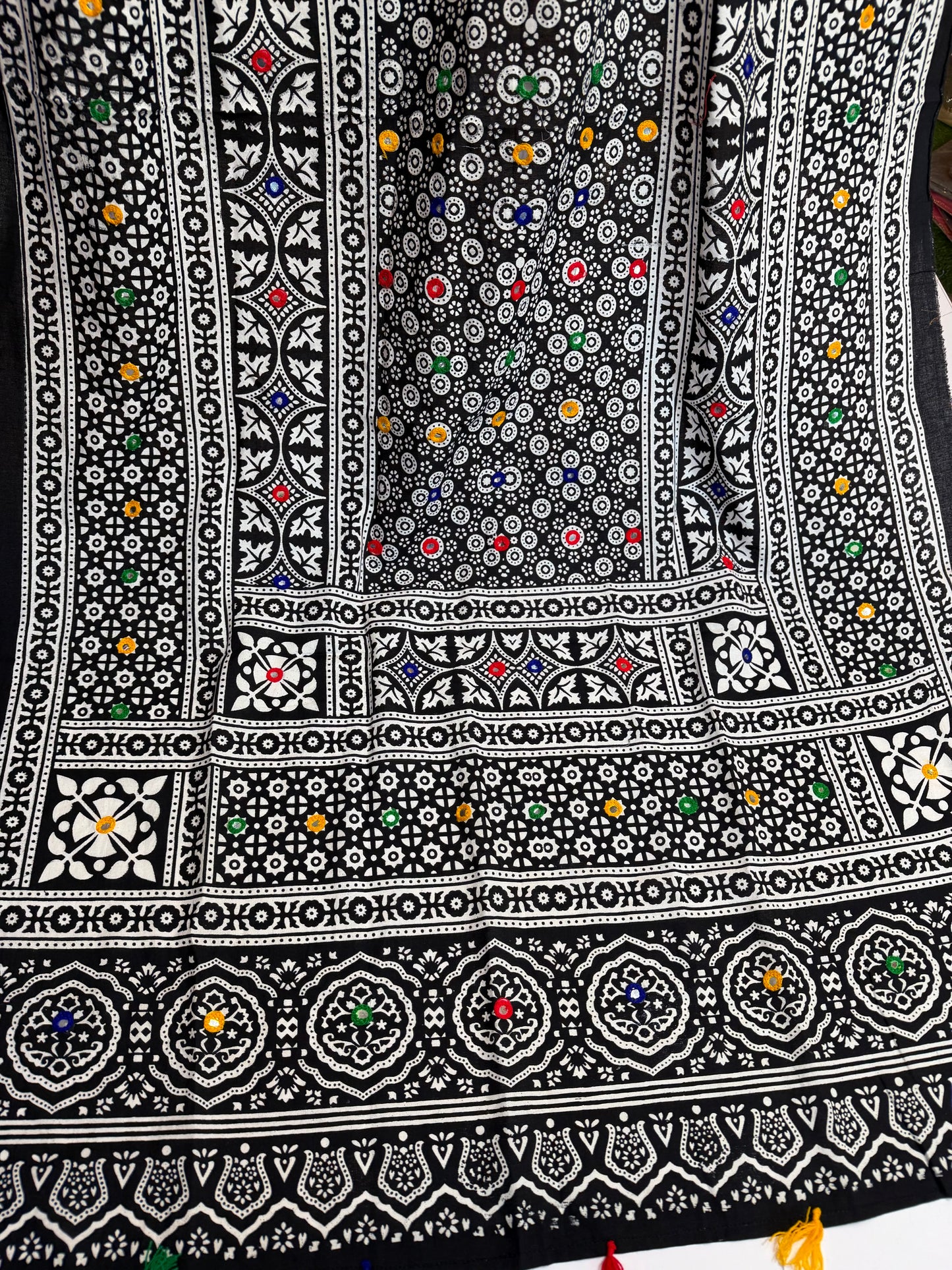 Ajrak Cotton Handmade Dupatta Embroidered | Black