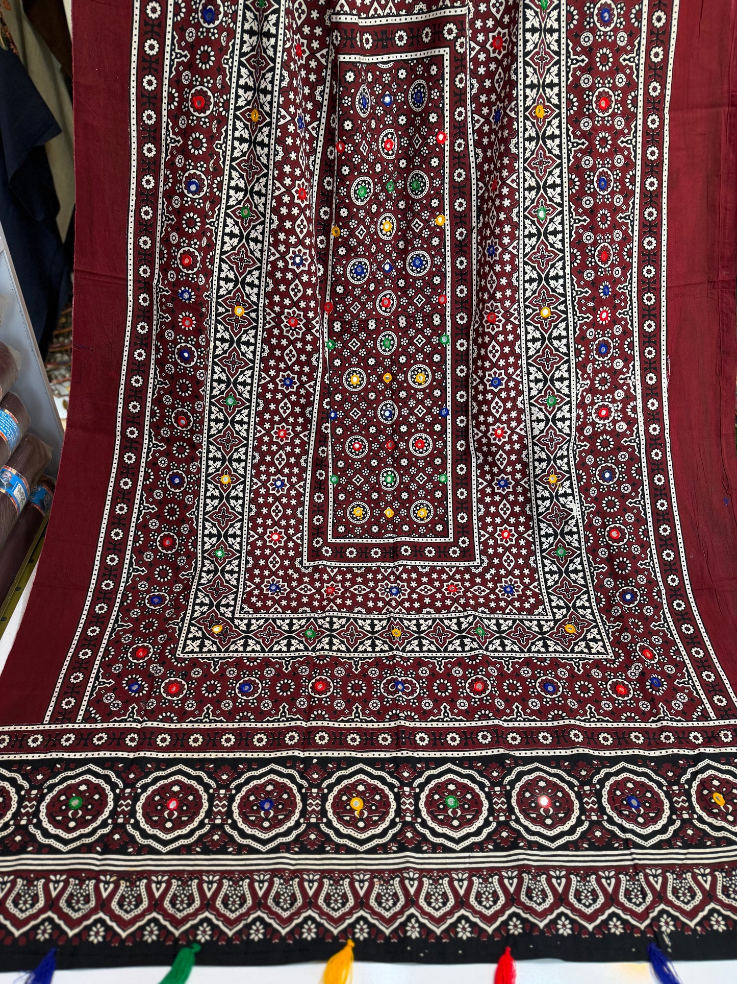 Ajrak Cotton Handmade Dupatta Embroidered | Maroon