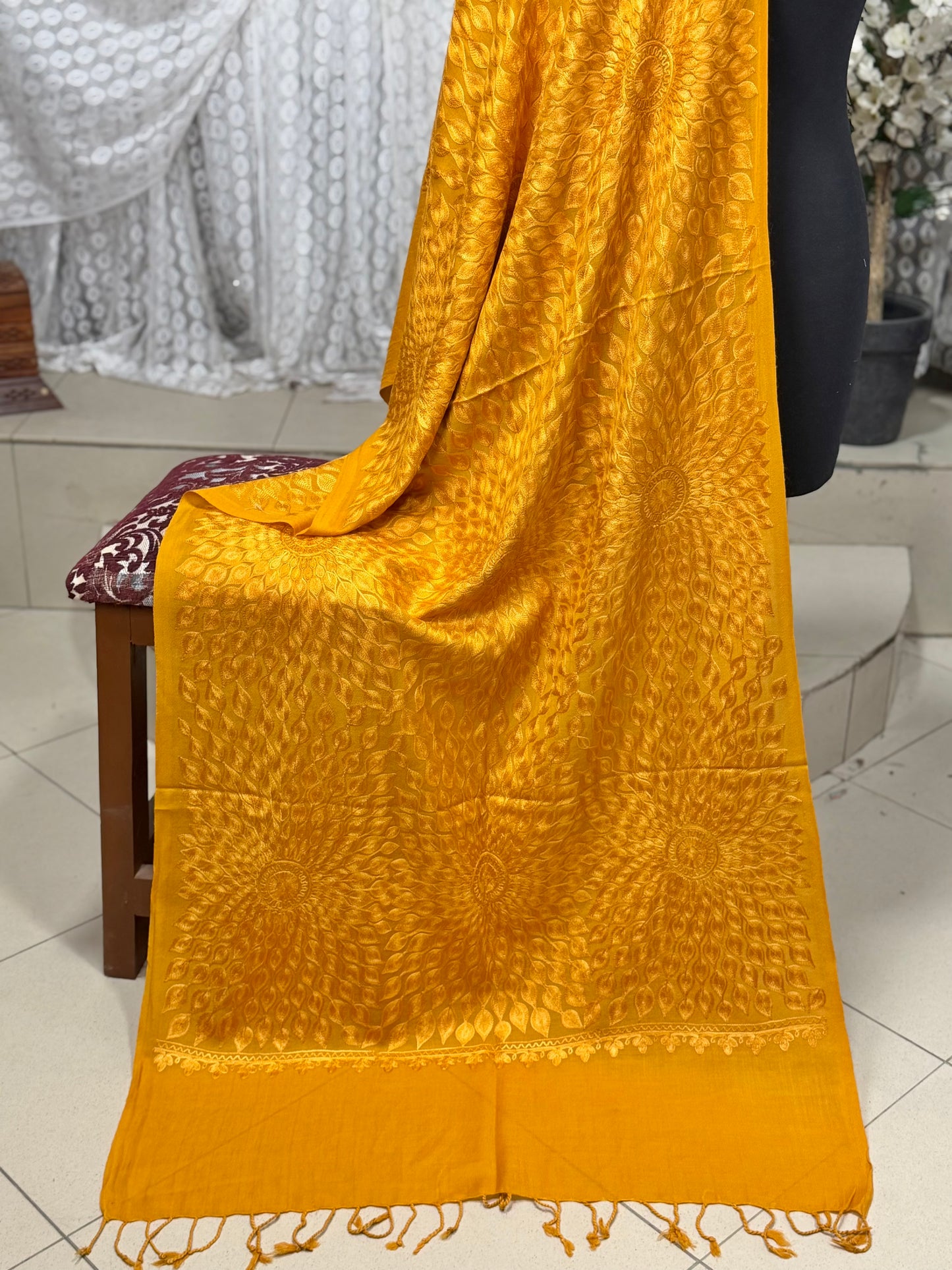 Pashmina Stole Suraj Jaal Full Embroidery Kashmiri Work in Sale Price perfect Gift