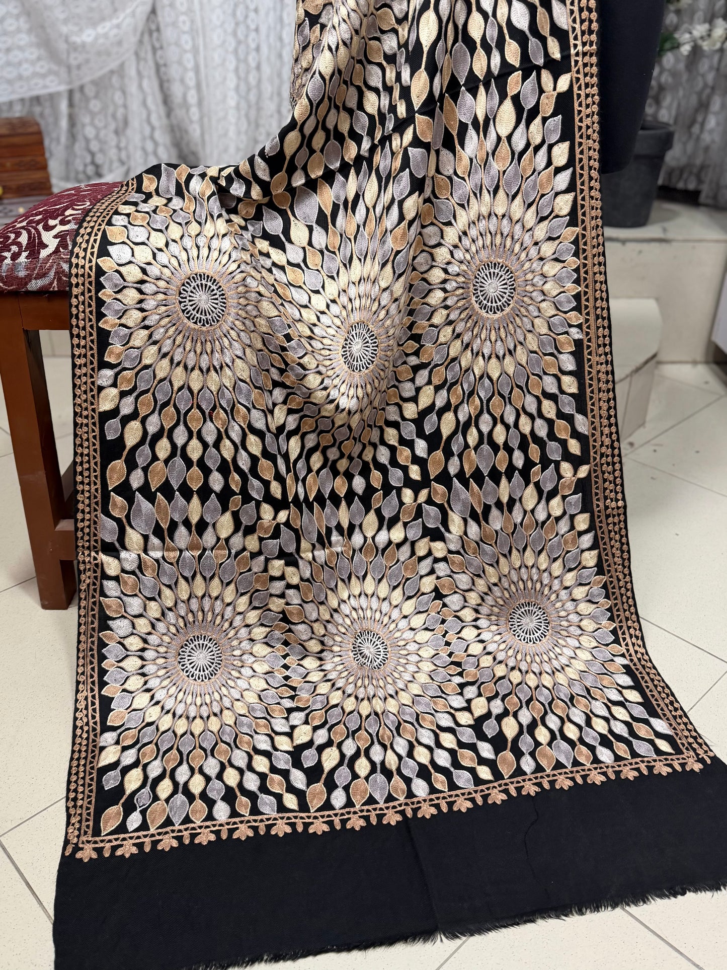 Pashmina Stole Suraj Jaal Full Embroidery Kashmiri Work in Sale Price perfect Gift