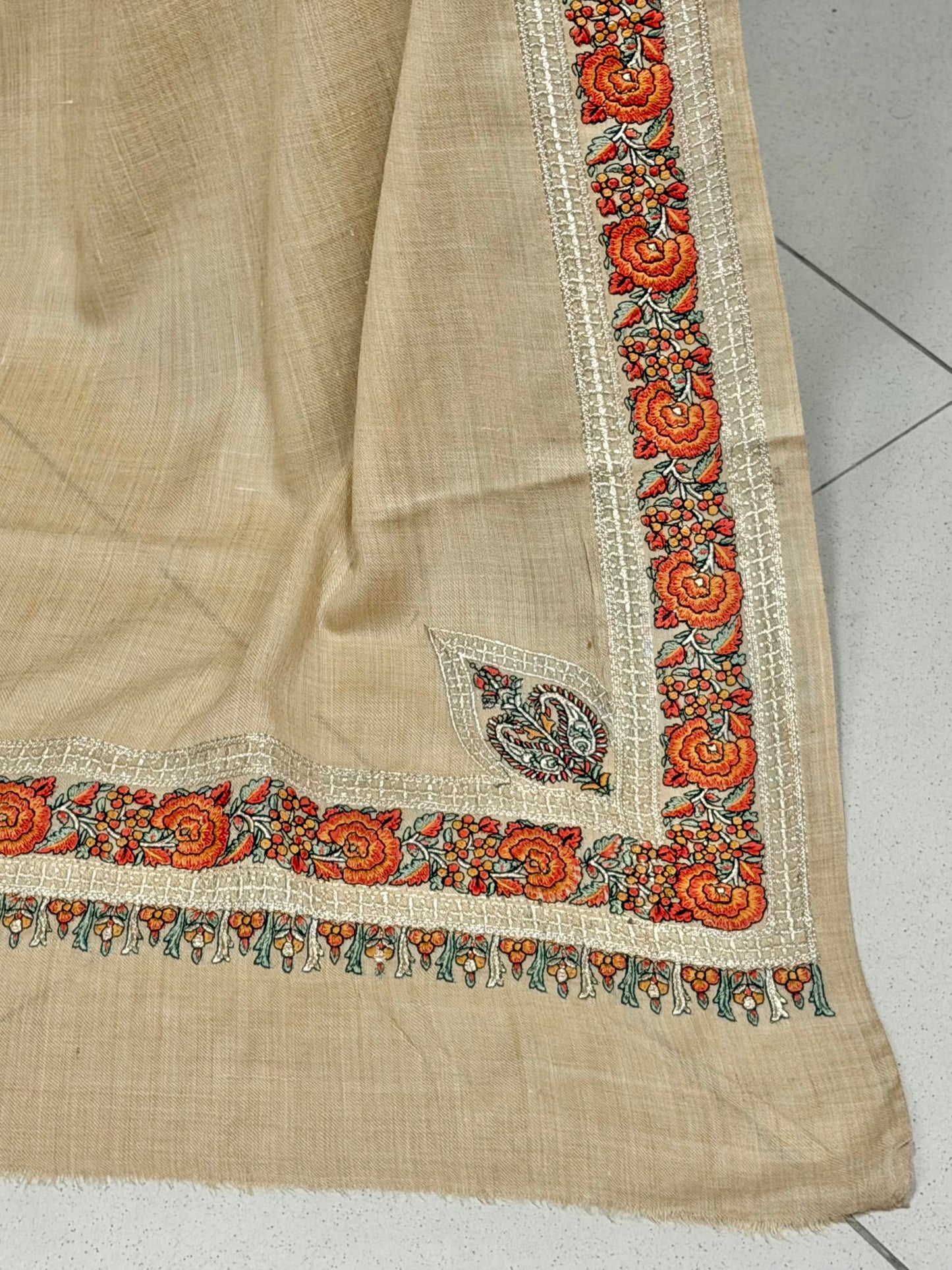 Kashmiri Shawl | Border Papermache Tilla Embroidery | Light Skin