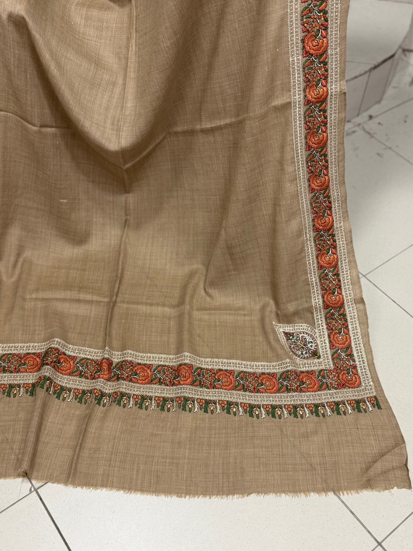 Kashmiri Shawl | Border Papermache Tilla Embroidery | Dark Skin