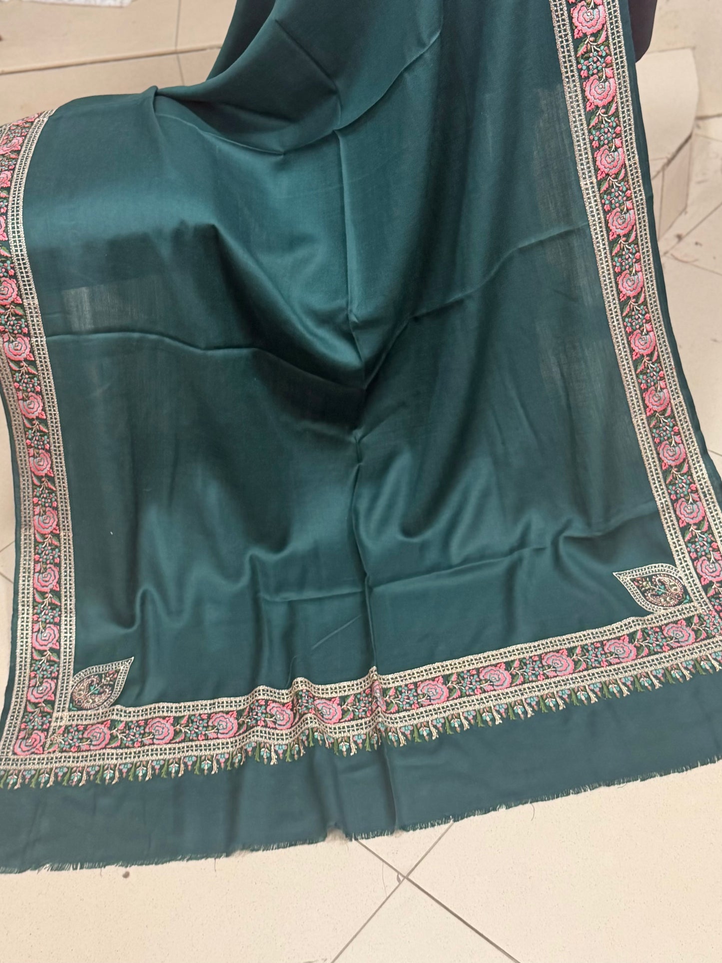 Kashmiri Shawl | Border Papermache Tilla Embroidery | Zinc