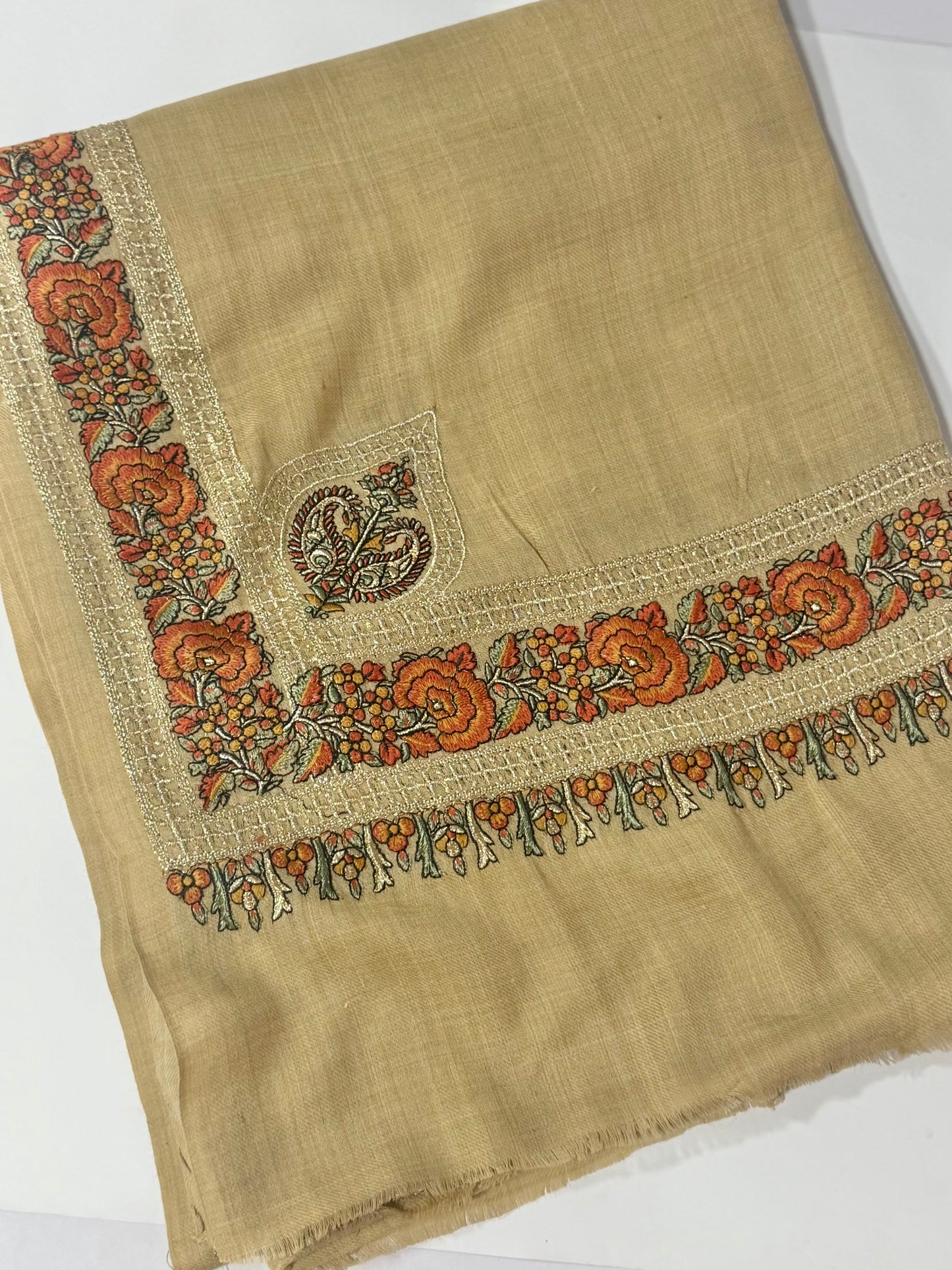 Kashmiri Shawl | Border Papermache Tilla Embroidery | Light Skin