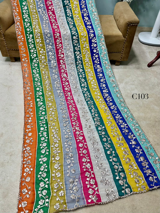 Crinkle Chiffon Multi Color Gota Work Dupatta | C103