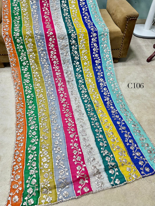 Crinkle Chiffon Multi Color Gota Work Dupatta | C106