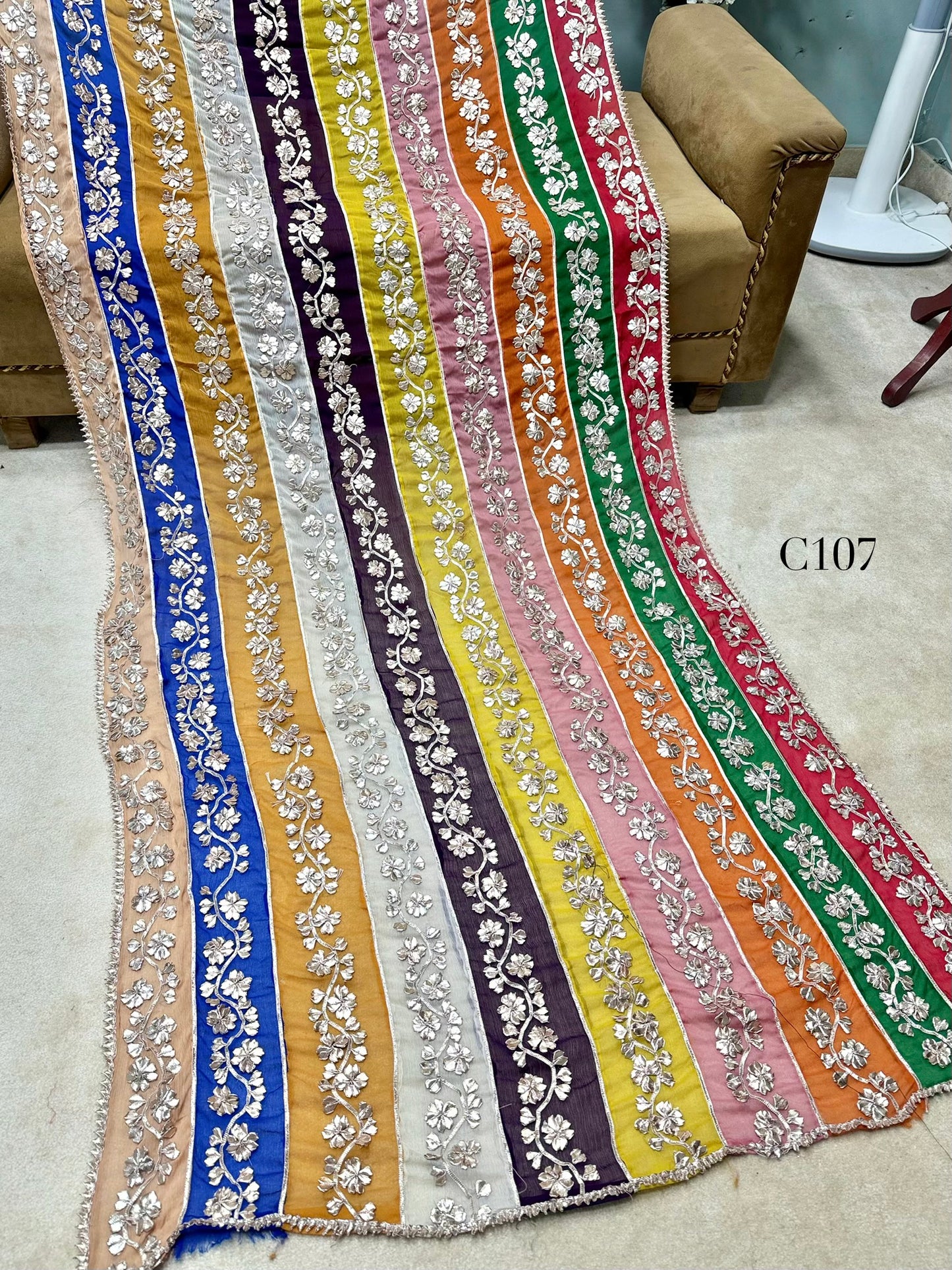 Crinkle Chiffon Multi Color Gota Work Dupatta | C107