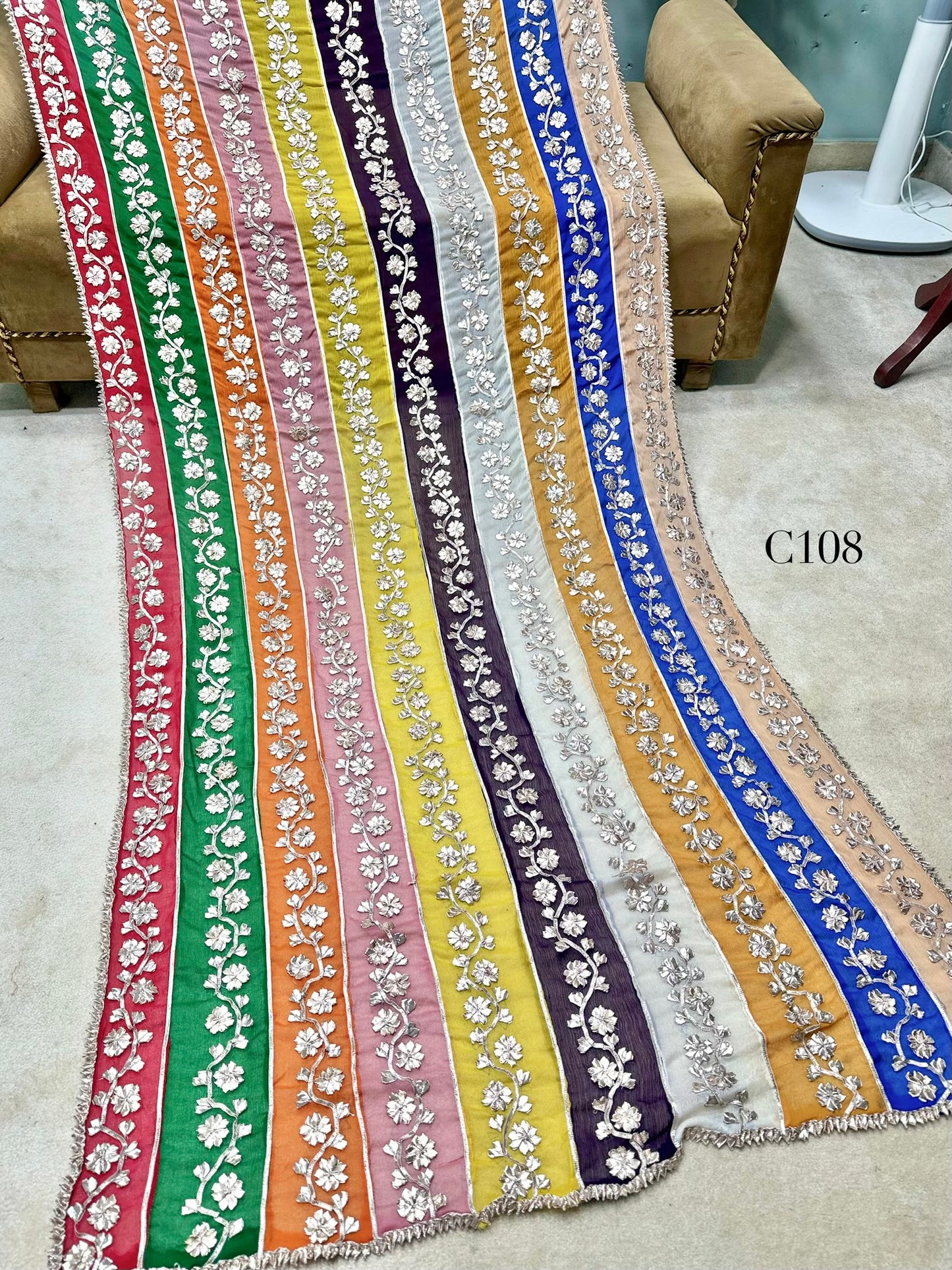 Crinkle Chiffon Multi Color Gota Work Dupatta | C108