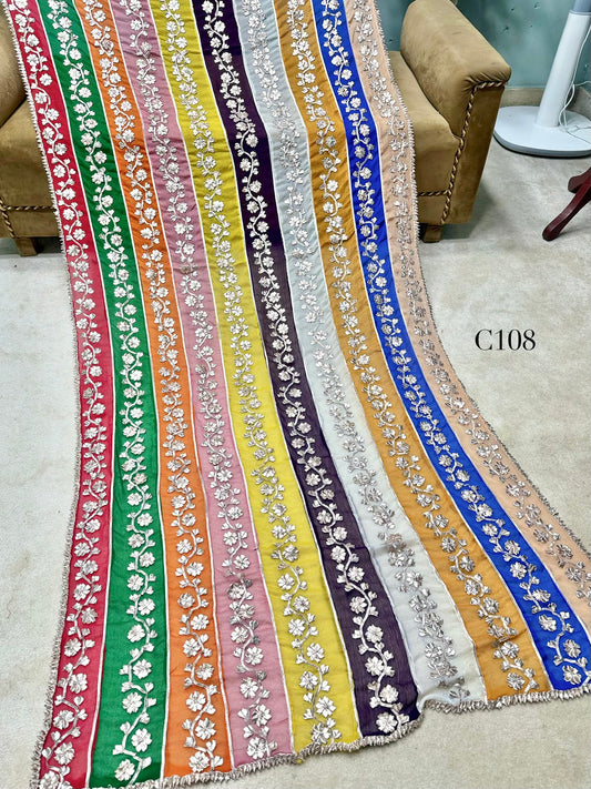 Crinkle Chiffon Multi Color Gota Work Dupatta | C108