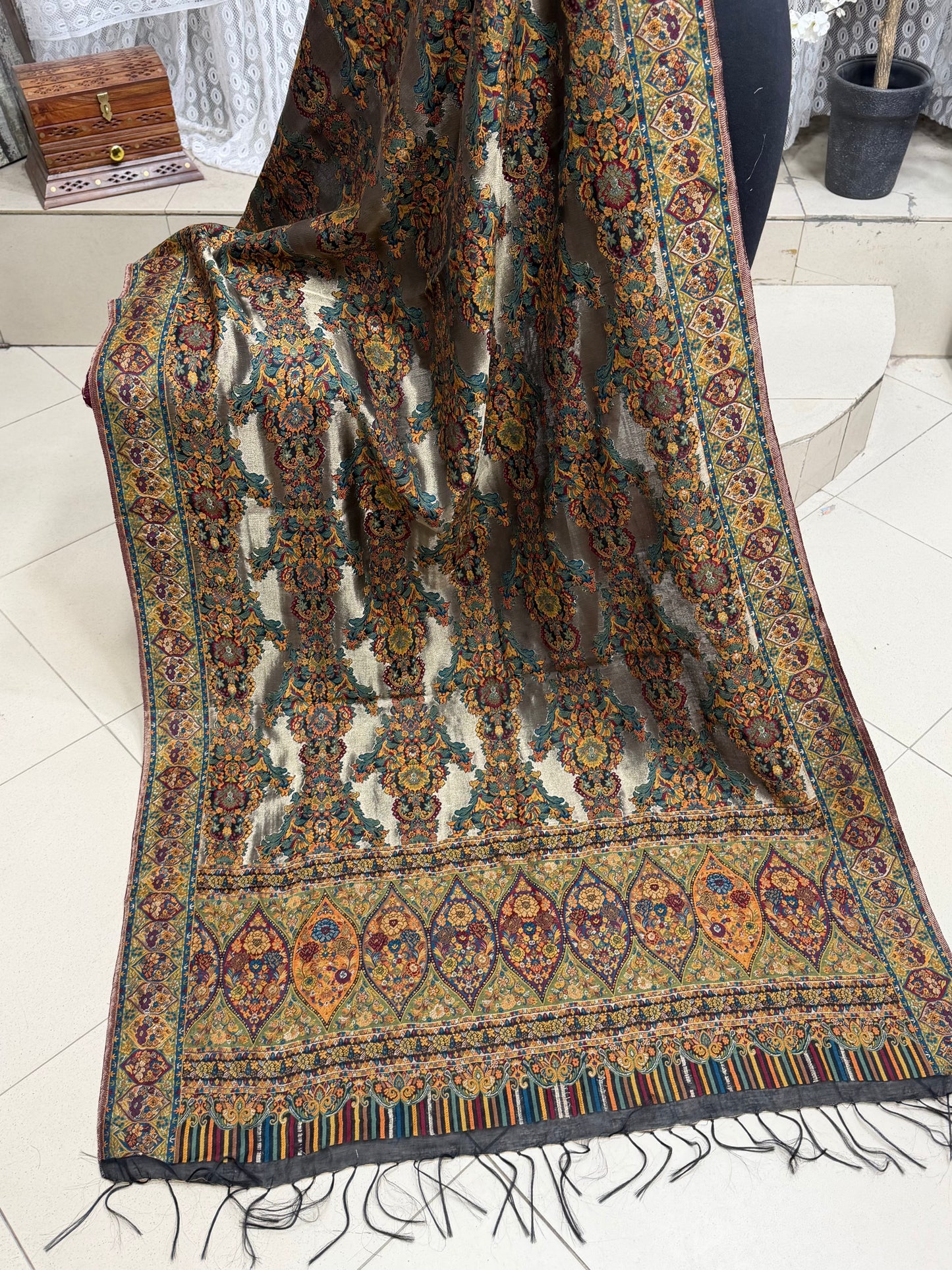 Moonlight Kani Silk Shawl, Wedding Wrap Perfect Gift Made in Kashmir
