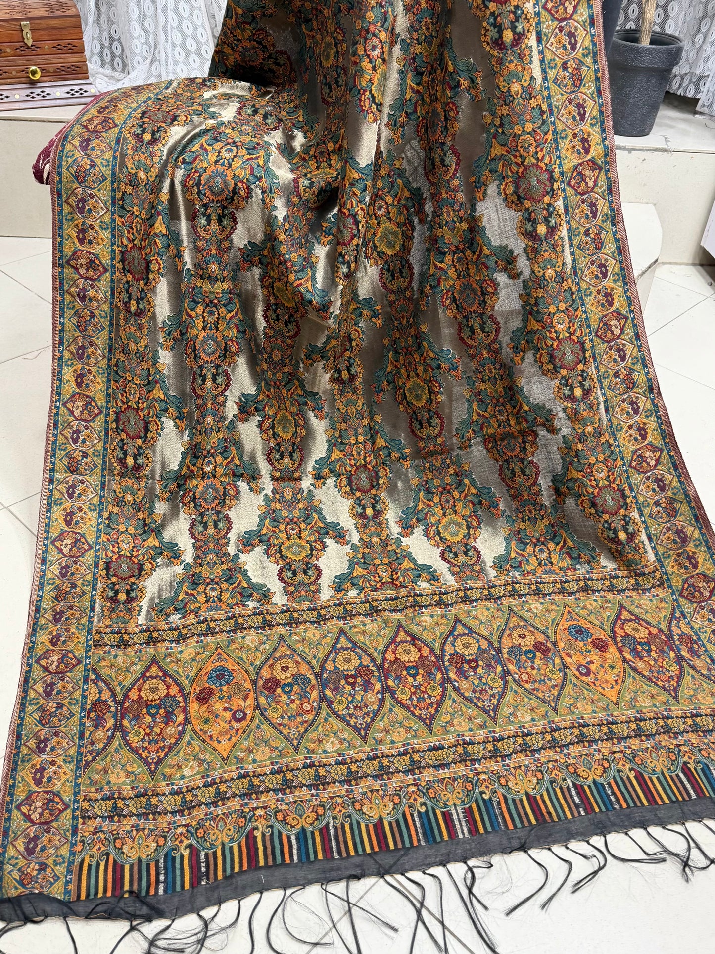 Moonlight Kani Silk Shawl, Wedding Wrap Perfect Gift Made in Kashmir