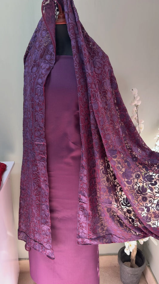 3 Piece Doria Lawn Suit With Chiffon Embroidered Dupatta | Purple