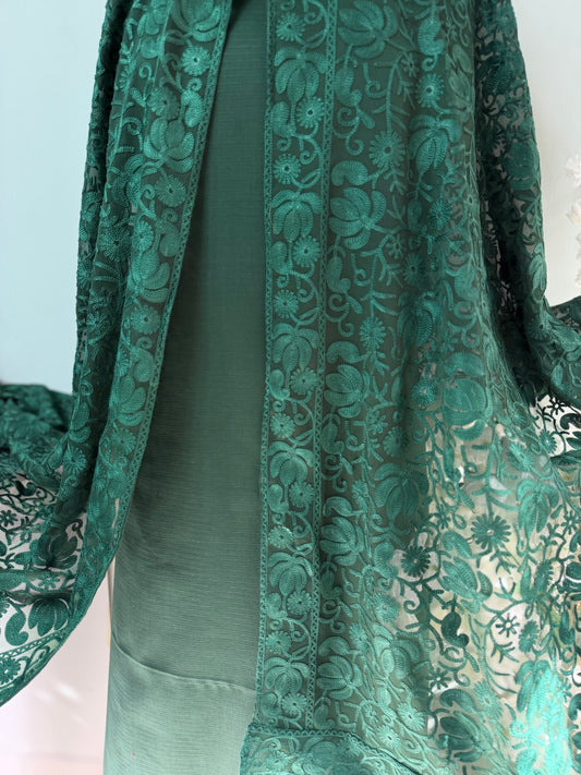 3 Piece Doria Lawn Suit With Chiffon Embroidered Dupatta | Dark Green