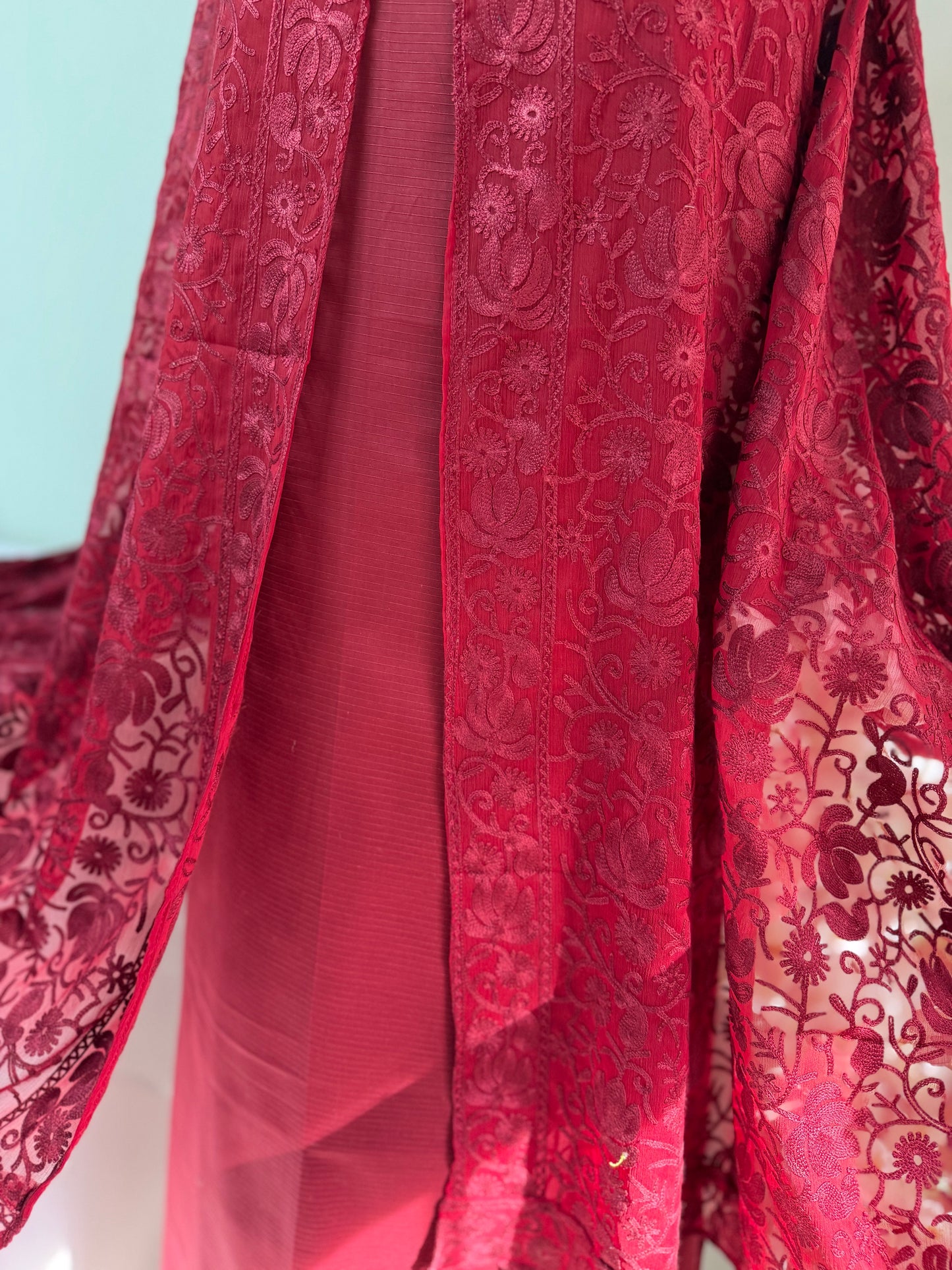 3 Piece Doria Lawn Suit With Chiffon Embroidered Dupatta | Maroon