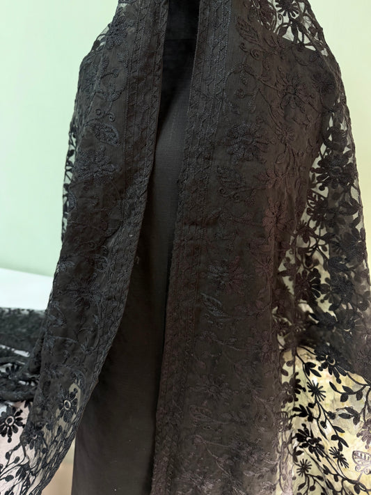 3 Piece Doria Lawn Suit With Chiffon Embroidered Dupatta | Black