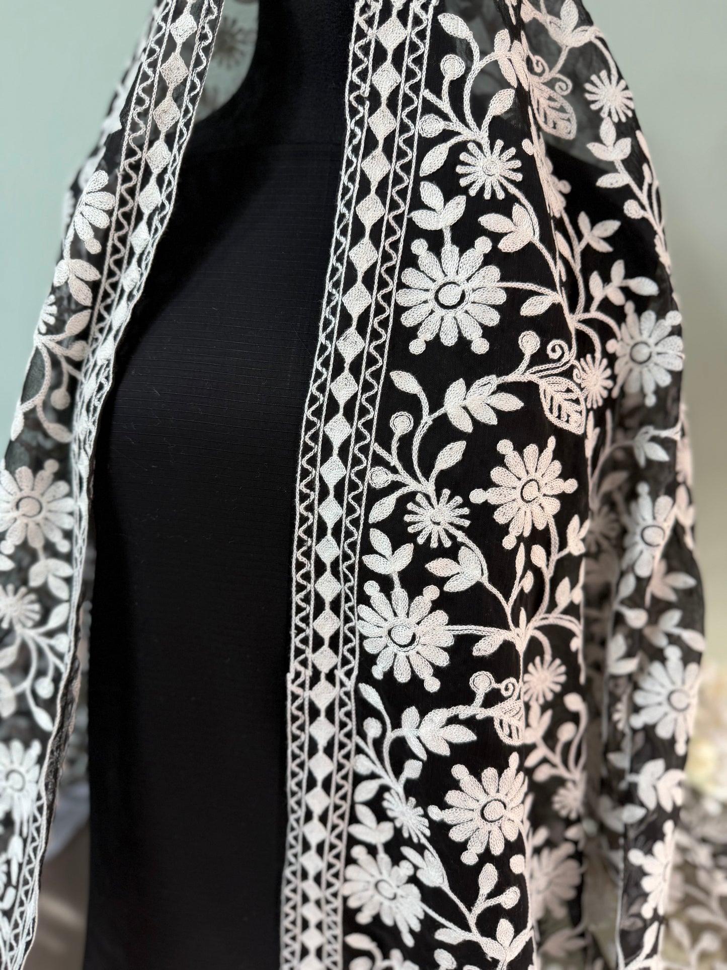 3 Piece Doria Lawn Suit With Chiffon Embroidered Dupatta | Black With White