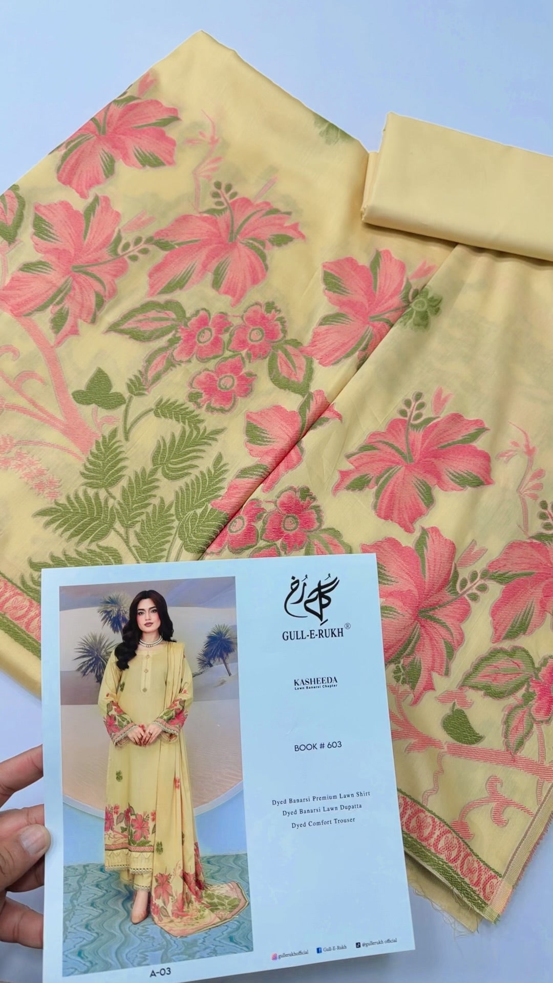 3 Piece Lawn Kani Suit With Same Lawn Dupatta | Lemon