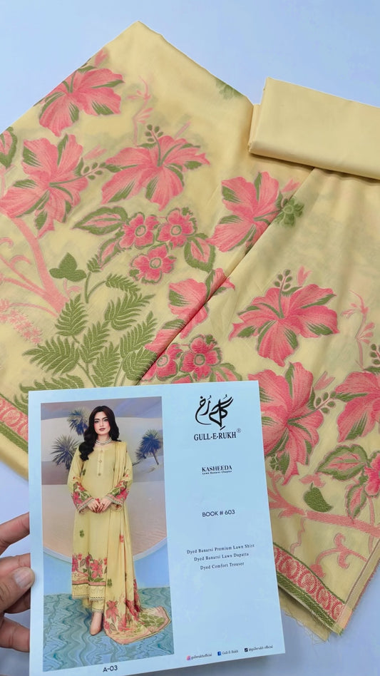 3 Piece Lawn Kani Suit With Same Lawn Dupatta | Lemon