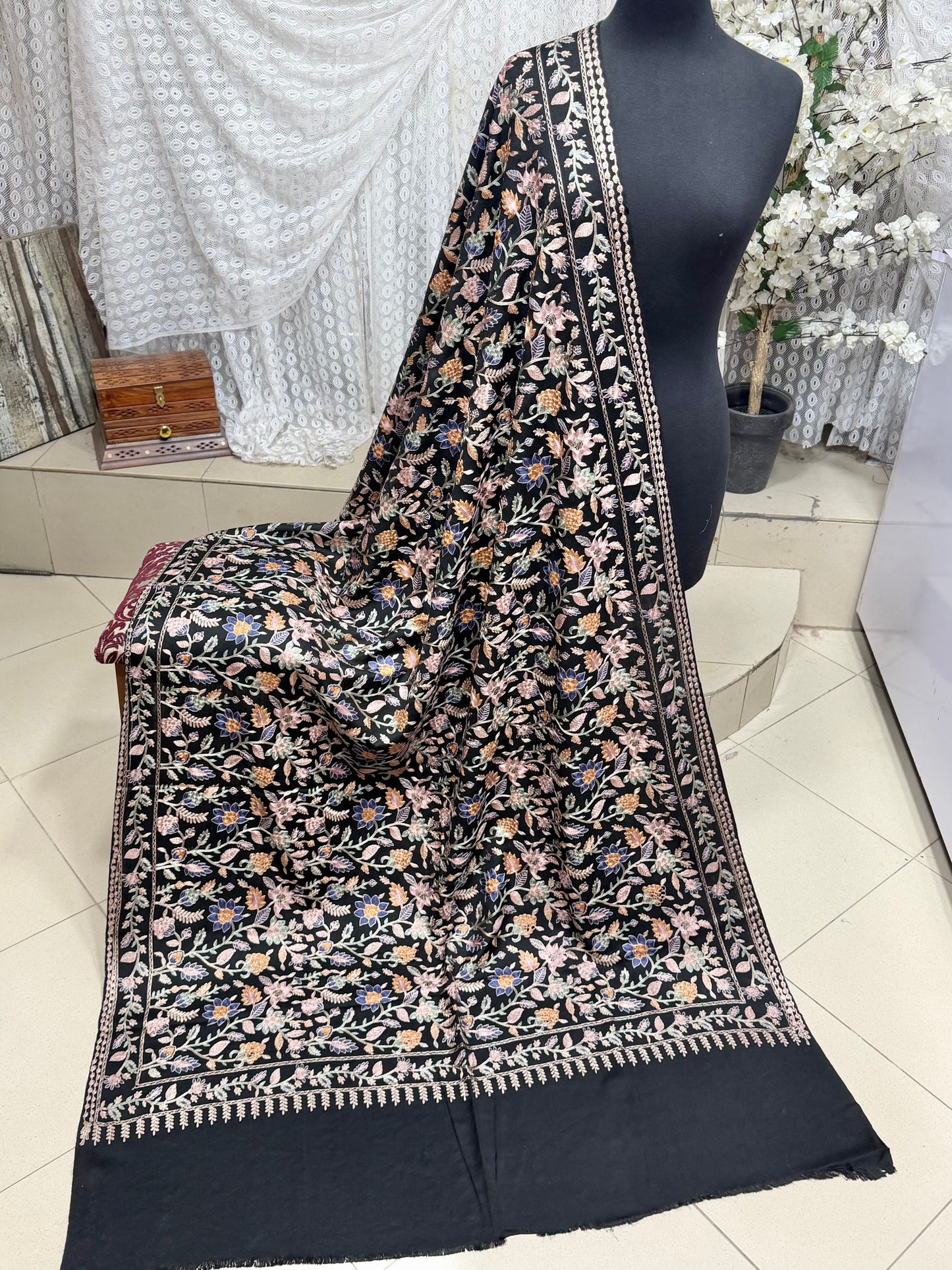 Kashmiri Jaal Shawl | Full Embroidered Shawl Resham Work Aar Embroidery