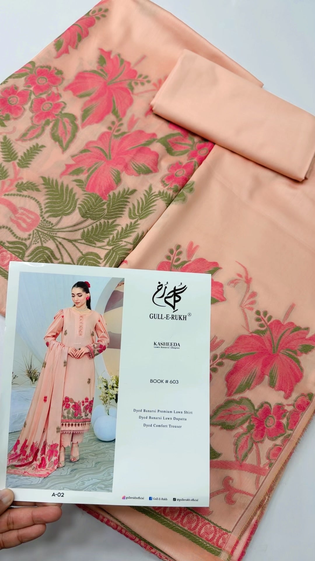 3 Piece Lawn Kani Suit With Same Lawn Dupatta | Peach