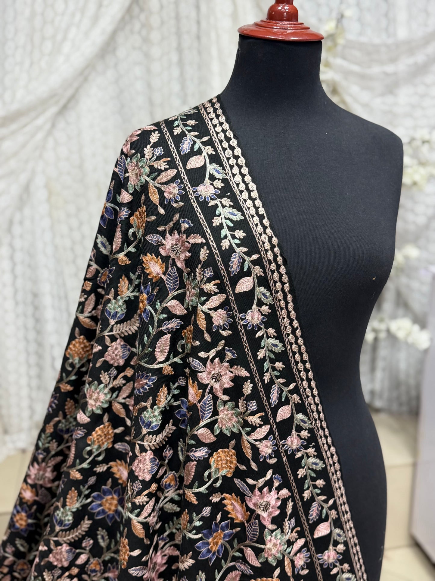 Kashmiri Jaal Shawl | Full Embroidered Shawl Resham Work Aar Embroidery