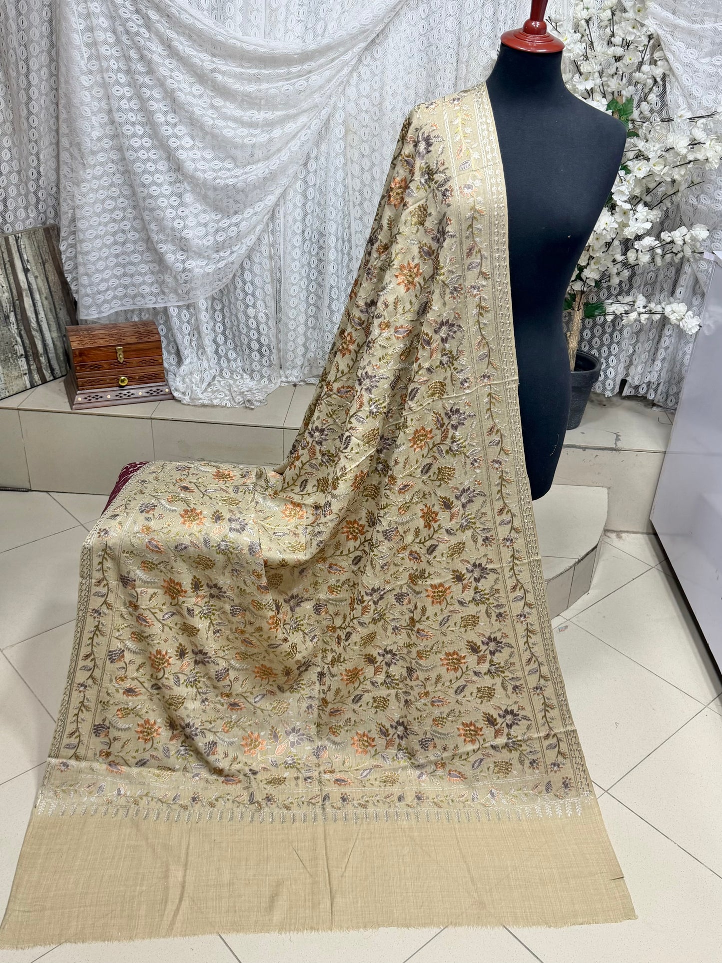 Kashmiri Jaal Shawl | Full Embroidered Shawl Resham Work Aar Embroidery
